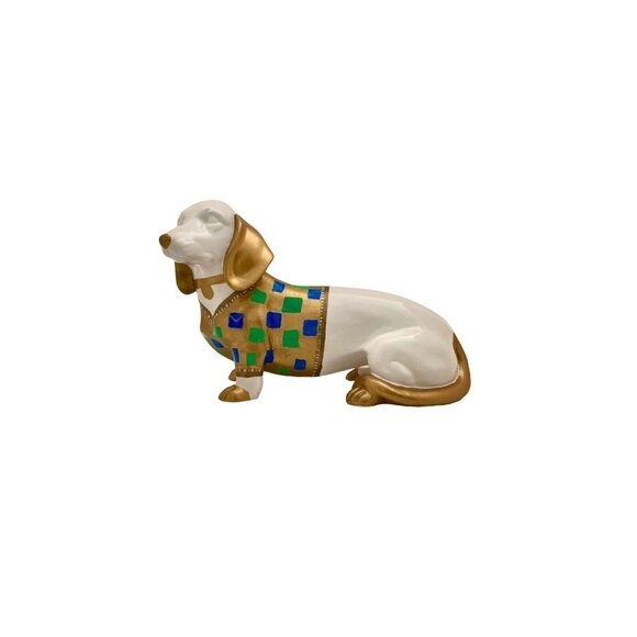 Dog Figurine Dashhound Doxin Porcelain Statue with Golden Details Adorable Gift - Picture 3 of 7